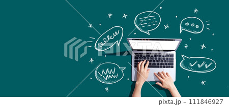 Speech bubbles and a laptop Speech bubbles and a laptop 111846927