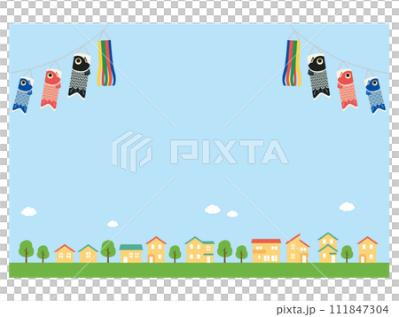 Background illustration of carp streamer and cityscape 111847304
