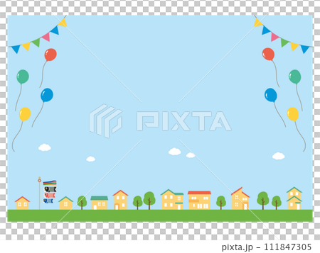 鯉のぼりと街並みの背景イラスト 111847305