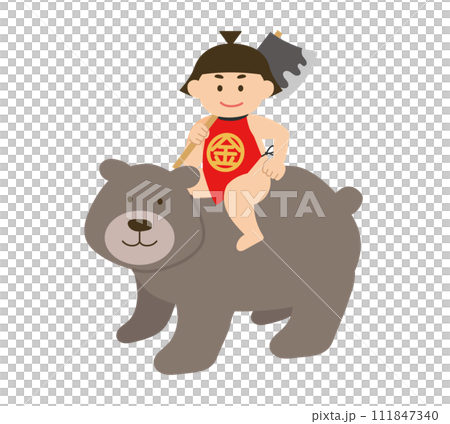 くまに乗った金太郎のイラストのイラスト素材 [111847340] - PIXTA