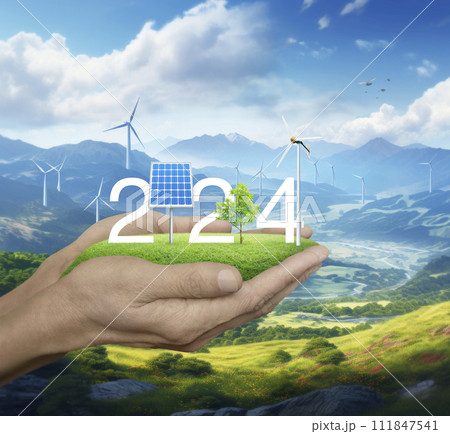 Happy new year 2024 ecological cover concept, Generative AI 111847541
