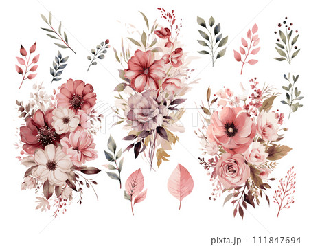 ボタニカルなピンクの花のイラストのイラスト素材 [111847694