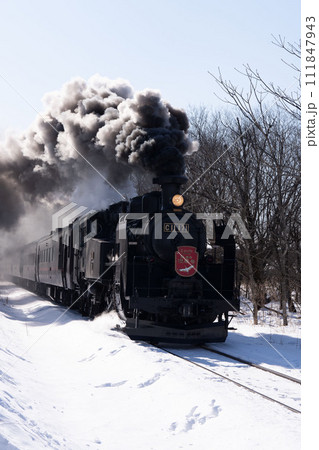 冬の川を渡る蒸気機関車　釧路湿原　SL　C11　 111847943