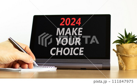 2024 Make your choice symbol. Concept words 2024 Make your choice on beautiful black tablet. Beautiful white background. Voter hand. Calculator. Business 2024 Make your choice concept. Copy space 2024 Make your choice symbol. Concept words 2024 Make your choice on beautiful black tablet. Beautiful white background. Voter hand. Calculator. Business 2024 Make your choice concept. Copy space 111847975
