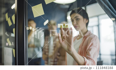 Startup investors discussing business plan together in office, brainstorming Startup investors discussing business plan together in office, brainstorming 111848188