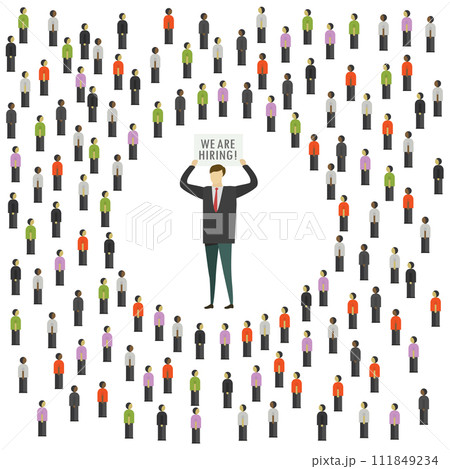 people looking for a job and in center businessman with sign- we are hiring people looking for a job and in center businessman with sign- we are hiring 111849234