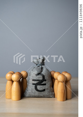 People and ukrainian hryvnia money bag. Financial support. Social politics. Deposits and loans. Salaries and pensions. Social payments. Crowdfunding and fundraising. Organization of budget. People and ukrainian hryvnia money bag. Financial support. Social politics. Deposits and loans. Salaries and pensions. Social payments. Crowdfunding and fundraising. Organization of budget. 111849696