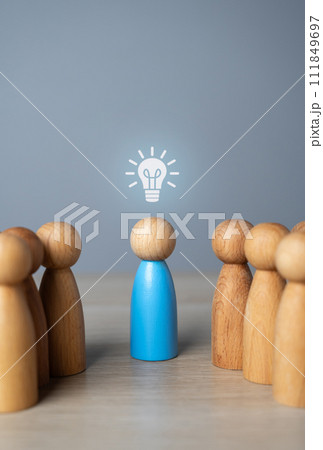 Ideal inspirer. Came up with a good idea. Leader accumulates ideas and experience to make a solution. Teamwork. Brainstorming. Creativity. Education and knowledge. Research and development. 111849697