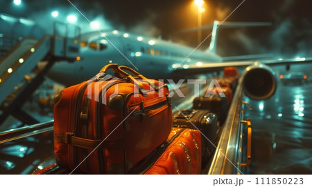 Airport Conveyor Belt Loading Luggage 111850223