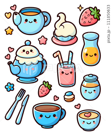 Crockery kawaii stickers	 111850633