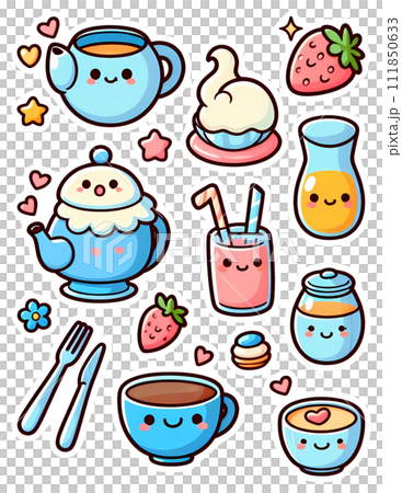 Crockery kawaii stickers	 111850633