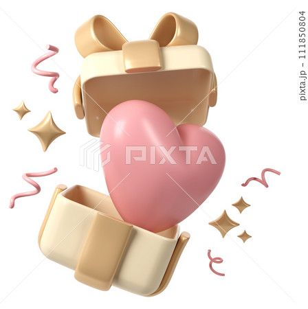 3d pink heart in gift open box Cartoon Style for Decoration. Love Valentine romantic design, Mother day, Women day Background illustration 3d pink heart in gift open box Cartoon Style for Decoration. Love Valentine romantic design, Mother day, Women day Background illustration 111850804