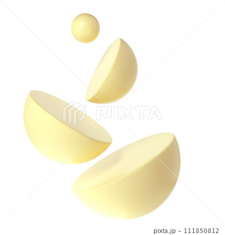 3d yellow pastel art geometry bauhaus shapes in glossy morphism style. Abstract stylish aesthetic element of design 111850812