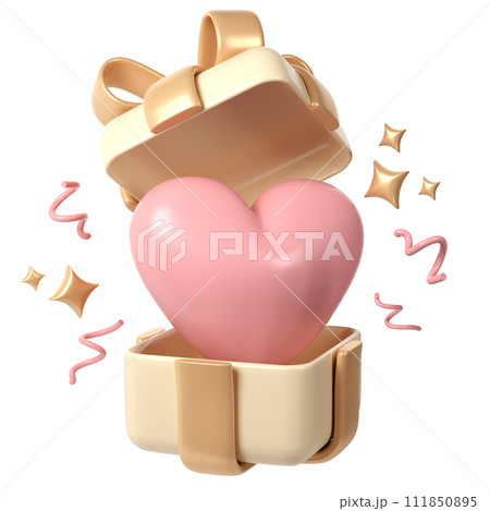 3d pink heart in gift open box Cartoon Style for Decoration. Love Valentine romantic design, Mother day, Women day Background illustration 3d pink heart in gift open box Cartoon Style for Decoration. Love Valentine romantic design, Mother day, Women day Background illustration 111850895
