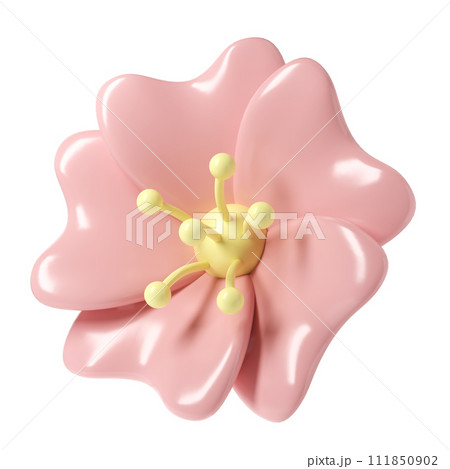 3d Pink spring cherry blossom flower on white background. Including petals, and bud. Graphic cute element design for web, greeting card 111850902