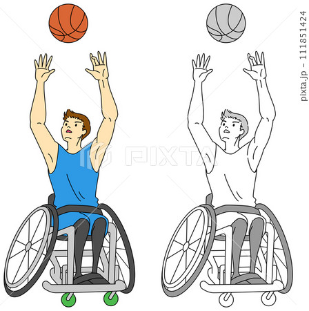 車いすバスケ（男性選手）のイラストセット 111851424