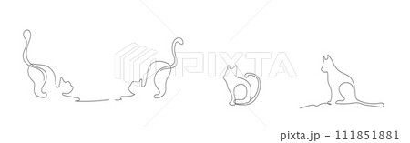 Set of cat line design. Simple animal silhouette decorative elements drawn with one continuous line. 111851881