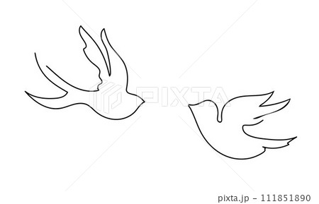 Line art bird. Flying pigeon outline drawing. Black and white vector illustration. 111851890