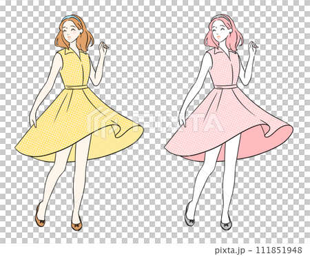 デニムジャケット　ワンピース　お洒落な女性 111851948