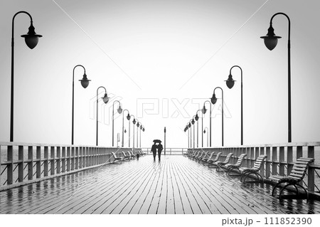 Couple in love silhouettes background, St. Valentine's day dating conceptual photo 111852390