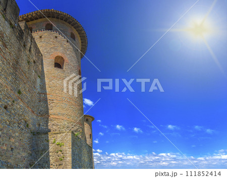 Chateau Comtal of Carcassonne fortress, France on sunlight Chateau Comtal of Carcassonne fortress, France on sunlight 111852414