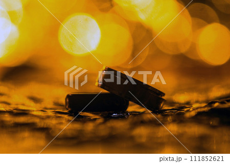 Wedding rings background. Engagement or marriage template 111852621