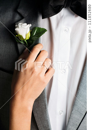 Wedding rings background. Engagement or marriage template 111852680