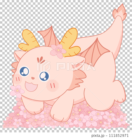 a cute dragon with flowers 111852971