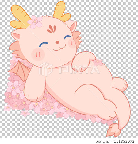 cute baby dragon with flower 111852972