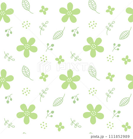北欧風の花柄 シームレスパターン 黄緑 北欧風の花柄 シームレスパターン 黄緑 111852989