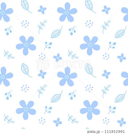北欧風の花柄 シームレスパターン 青 北欧風の花柄 シームレスパターン 青 111852991
