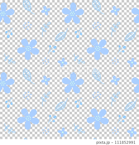 北欧風の花柄 シームレスパターン 青 北欧風の花柄 シームレスパターン 青 111852991