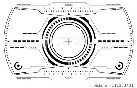 HUD sci-fi interface screen view black circular geometric design virtual reality futuristic technology creative display on black vector 111853431
