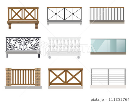 Set of different balconies on the facade 111853764