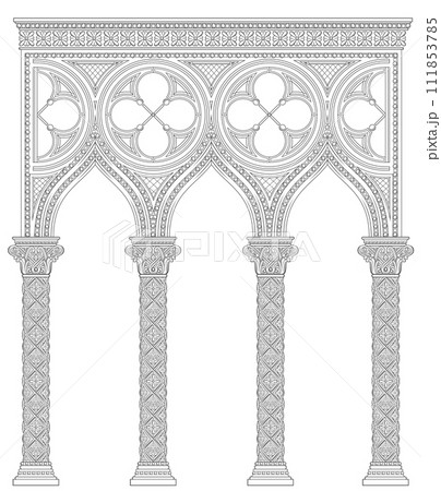 Venetian old gothic architectural arch or gallery Venetian old gothic architectural arch or gallery 111853785