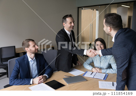 Group of businesspeople make deal, buy and selling company services Group of businesspeople make deal, buy and selling company services 111854169
