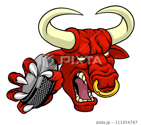 Bull Minotaur Longhorn Cow Ice Hockey Mascot 111854787