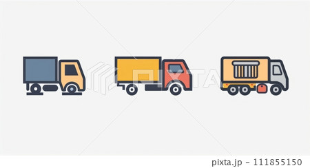AI-generated content. Different types of trucks placed in a line. Worldwide delivery by trucks. Fast and reliable delivery service. Cartoon style AI-generated content. Different types of trucks placed in a line. Worldwide delivery by trucks. Fast and reliable delivery service. Cartoon style 111855150