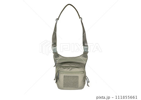 Backpack bag gear protective color khaki, tactical sports equipment isolated on white background 111855661