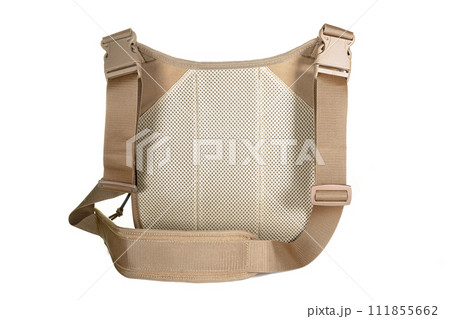 Backpack bag gear protective color khaki, tactical sports equipment isolated on white background 111855662