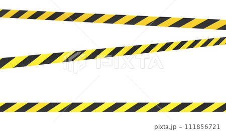 Warning tape and police line. Black and yellow line striped. Warning danger tape. Restriction tapes 3d rendering Warning tape and police line. Black and yellow line striped. Warning danger tape. Restriction tapes 3d rendering 111856721