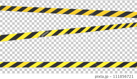 Warning tape and police line. Black and yellow line striped. Warning danger tape. Restriction tapes 3d rendering Warning tape and police line. Black and yellow line striped. Warning danger tape. Restriction tapes 3d rendering 111856721