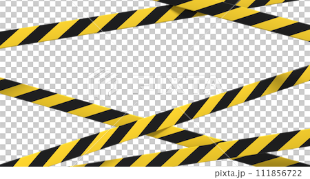 Warning tape and police line. Black and yellow line striped. Warning danger tape. Restriction tapes 3d rendering Warning tape and police line. Black and yellow line striped. Warning danger tape. Restriction tapes 3d rendering 111856722