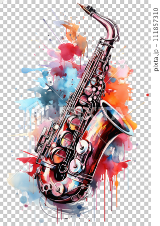 Jazz Essence - Saxophone in Bold Watercolor 111857310