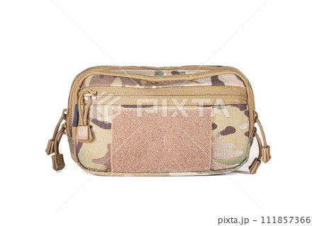 Backpack bag gear protective color khaki, tactical sports equipment isolated on white background 111857366