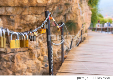 Bridge of Wishes padlocks, Ohrid, North Macedonia Bridge of Wishes padlocks, Ohrid, North Macedonia 111857556