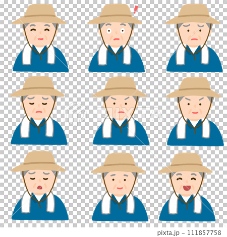 農家のおじいさんのいろいろな表情 111857758