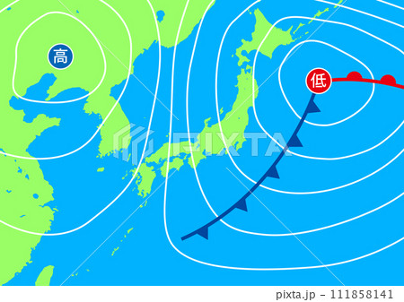西高東低の気圧配置の天気図 西高東低の気圧配置の天気図 111858141