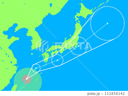 台風の進路と日本列島の天気図 台風の進路と日本列島の天気図 111858142