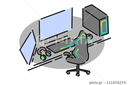 パソコンでゲームをする人のイラスト パソコンでゲームをする人のイラスト 111858254